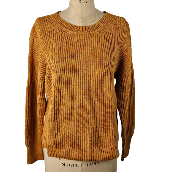 Cabi golden brown boat neck rib knit pullover sweater Small - Picture 2 of 9
